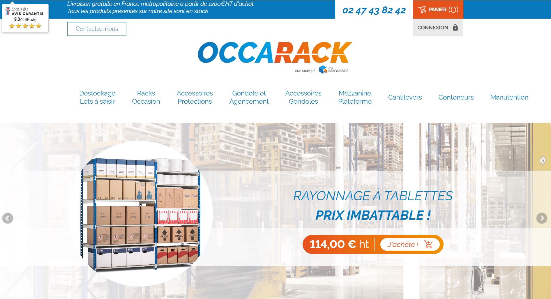 page d'accueil du site e-commerce Occarack